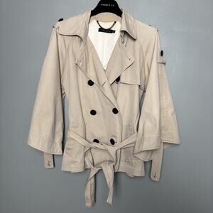 All Saints Womens Double Breasted Sherlock Cotton Trench Coat Jacket 8 Beige